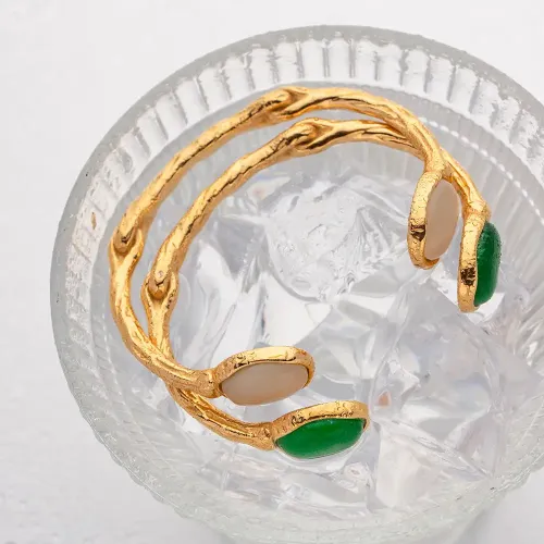 ZTBT24 Adjustable Open Cuff Bracelet with Textured Opal Chic Women's Fashion Jewelry