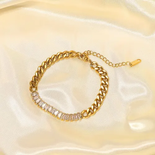 ZTBT153 Elegant 18K Gold Plated Zircon Splicing Chain Bracelet for Party Wear Stainless Steel Women's Jewelry