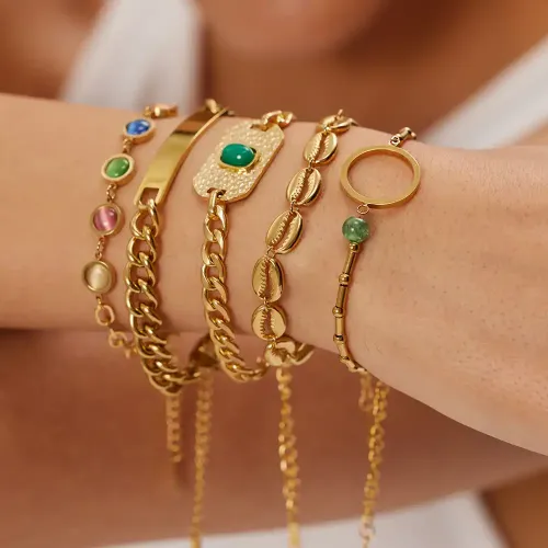 ZTBT28 Gold Plated Stainless Steel Cuban Chain Bracelet Unisex Hip Hop Jewelry