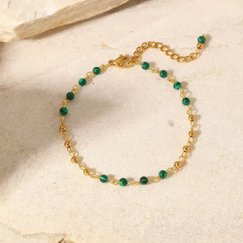 ZTBT122 18K Gold Geometric Bracelet with Green Malachite Beads for Women Elegant Jewelry