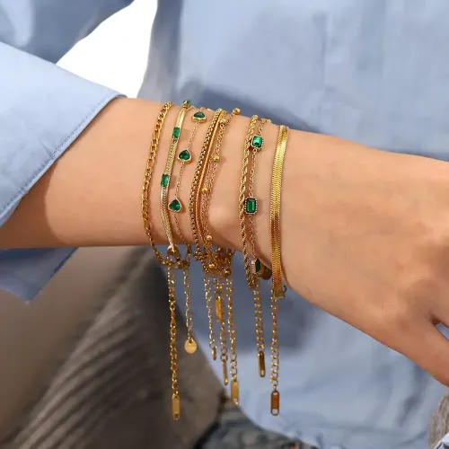 ZTBT46 Green Zircon Gold Plated Bracelet Flashy Women's Fashion Jewelry