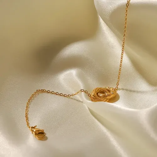 ZTBT192 Women's Stainless Steel Double Circle Bracelet with Inlaid White Diamond Pendant