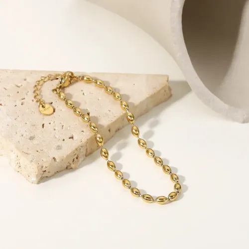 ZTBT161 14K Gold-Plated Oval Bead Bracelet Stainless Steel Women's Fashion Jewelry