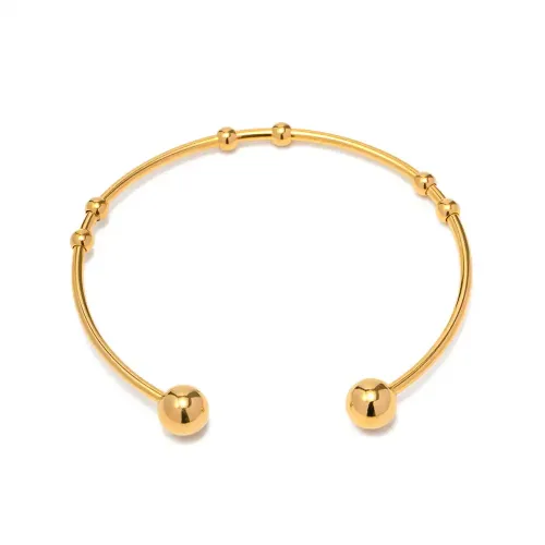 ZTBT113 18K Gold Plated Beaded Open Cuff Bracelet Stainless Steel Luxury Jewelry