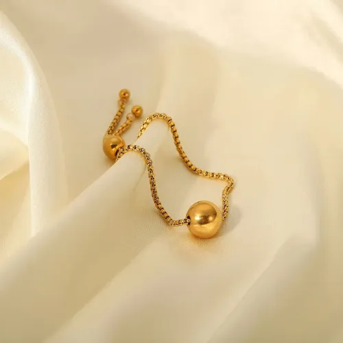 ZTBT179 18K Gold Ball Pendant Box Chain Bracelet Adjustable Stainless Steel Women's Jewelry