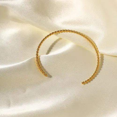 ZTBT240 Chic 18K Gold Twist Open Cuff Bracelet for Women Elegant Wristwear