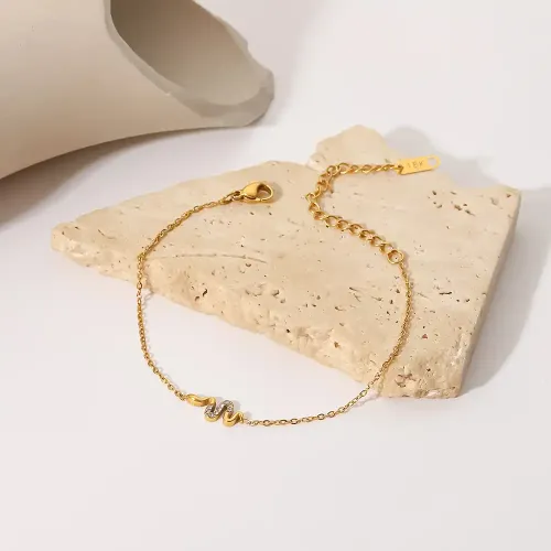 ZTBT138 18K Gold Plated Stainless Steel Fine Chain Bracelet with White Zircon Snake Pendant for Women