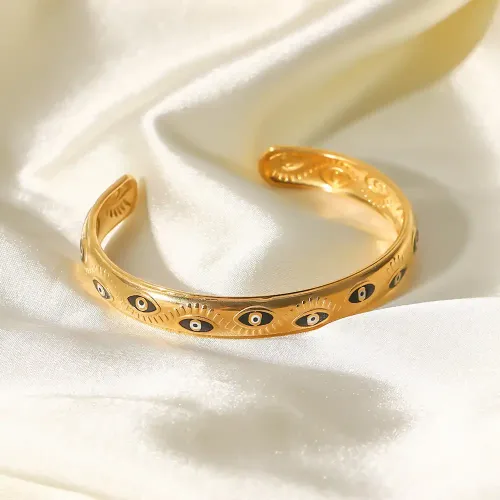 ZTBT120 18K Gold Plated Stainless Steel Evil Eye Adjustable Open Bracelet for Women