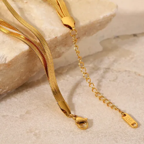 ZTBT100 18K Gold-Plated Stainless Steel Triple Layer Snake Chain Bracelet for Women