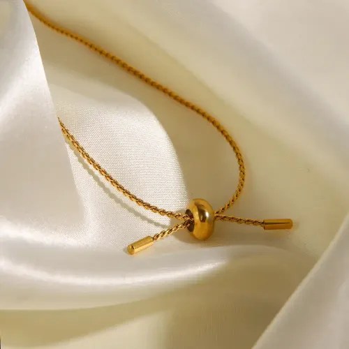 ZTBT91 18K Gold Plated Peach Heart Charm Bracelet with Adjustable Pull Clasp