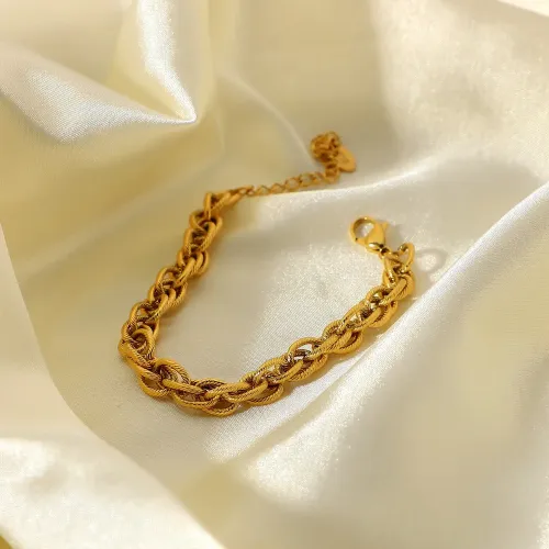ZTBT223 18K Gold Plated Braided Hip Hop Bracelet Italian Stainless Steel Handmade Chain Jewelry