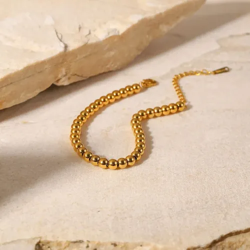 ZTBT9 18K Gold & Stainless Steel Ball Geometric Bracelet Chic Women's Jewelry