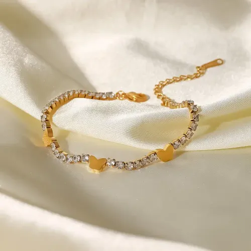 ZTBT242 18K Gold Plated Butterfly Bracelet with Zircon Stones Women's Stainless Steel Tennis Chain