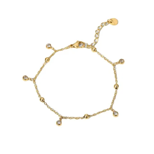 ZTBT104 18K Gold Stainless Steel Bracelet Pink Stone Beads Tassel for Women
