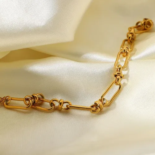ZTBT80 Women's 18K Gold-Plated Wide Chain Bracelet with Cross Buckle in Stainless Steel