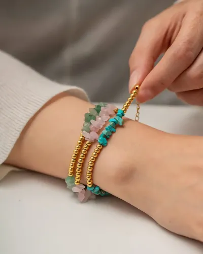 ZTBT174 18K Gold Plated Gravel Ball Chain Bracelet Luxury Women’s Jewelry