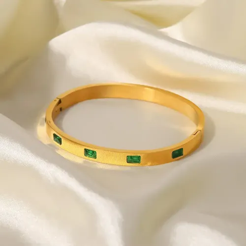 ZTBT251 18K Gold-Plated Stainless Steel Bracelet with Green Zircon Women's Luxury Jewelry