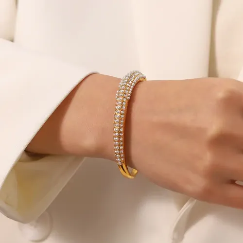 ZTBT175 18K Gold-Plated Multi-Layer Diamond Pearl Bracelet for Women's Hand Jewelry