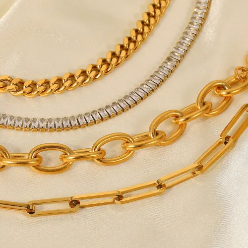 ZTBT250 18K Gold Cuban Chain Bracelet with Cross & Zircon Women's Stainless Steel Jewelry