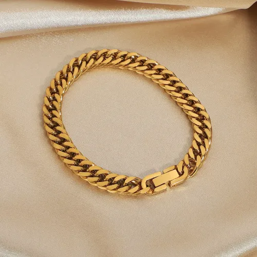ZTBT248 Women's 18K Gold Plated 8.5mm Cuban Link Miami Bracelet Stainless Steel
