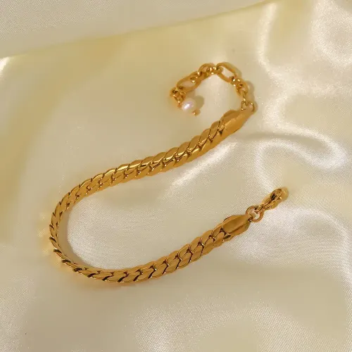 ZTBT186 18K Gold Pearl Punk Bracelet Women's Thick Edge Cuban Chain in Stainless Steel