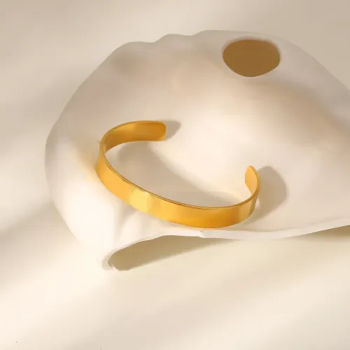 ZTBT133 Elegant 18K Gold-Plated Wide Bracelet Glossy Stainless Steel Women's Bangle