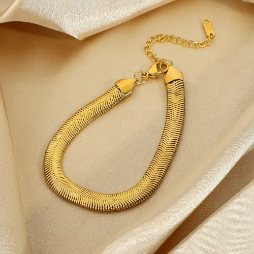 ZTBT224 18K Gold Stainless Steel 8mm Cuban Link Snake Chain Bracelet for Women