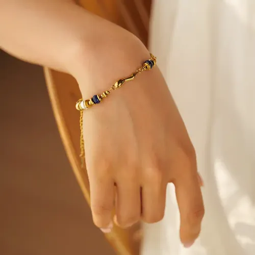 ZTBT4 Elegant Stainless Steel Pearl & Lapis Lazuli Drop Bracelet for Wholesale Jewelry