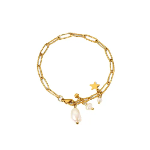 ZTBT31 18K Gold Plated Star Pearl Tassel Pendant Women's Bracelet Stainless Chain