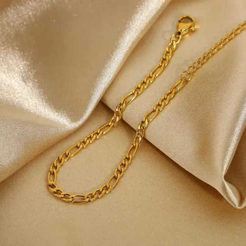 ZTBT200 Women's Figaro Chain Bracelet in Thin Gold-Plated Stainless Steel