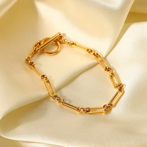 ZTBT231 Chic 18K Real Gold Plated OT Buckle Bracelet Geometric Stainless Steel Chain for Women