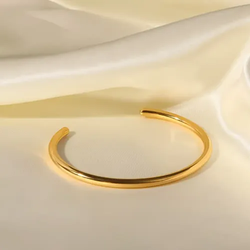 ZTBT89 18K Gold Plated Open Cuff Bracelet Women's Stainless Steel Elegant bangle