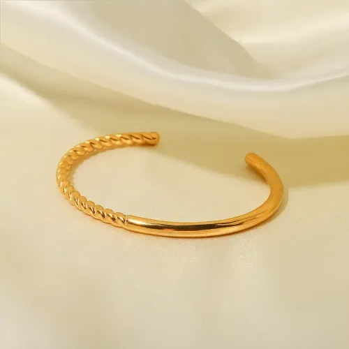 ZTBT207 18K Gold Plated Stainless Steel Open Cuff Bracelet for Women Elegant Jewelry