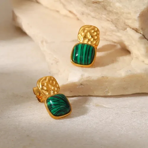 ZTBT121 18K Gold Plated Women's Jewelry Set with Green Malachite Necklace Earrings Ring & Bracelet