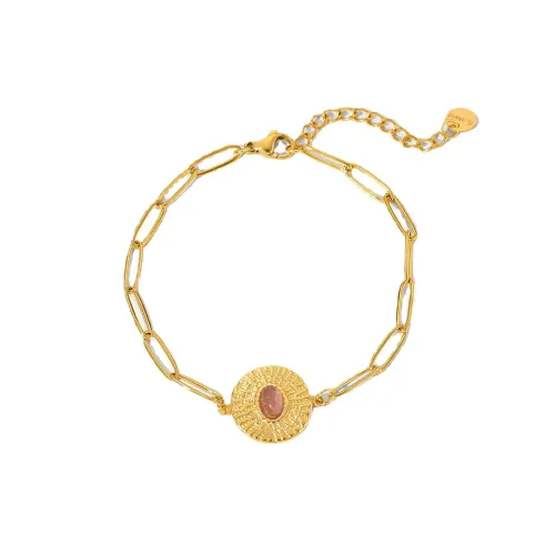 ZTBT216 Elegant 18K Gold-Plated Oval Stone Medal Bracelet Women's Chain Wrist Jewelry