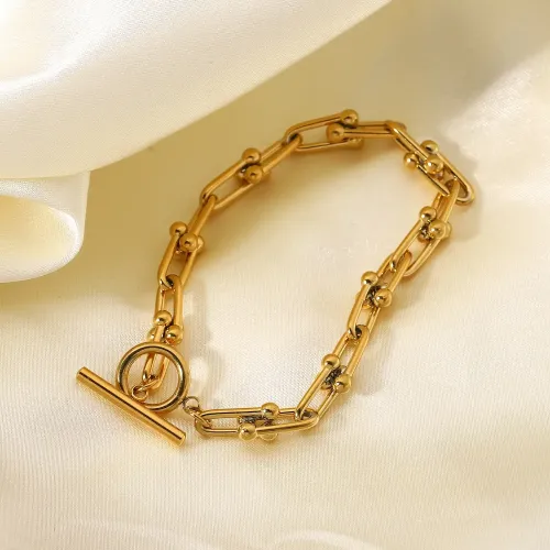 ZTBT103 18K Gold-Plated U-Shaped Horseshoe Chain Bracelet with OT Clasp for Women