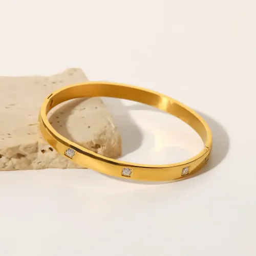 ZTBT241 Elegant 18K Gold Bracelet White Zircon Women Luxury Round Gem bangle