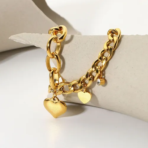 ZTBT79 Elegant 18K Gold-Plated Cuban Chain Bracelet with Zircon Love Pendant