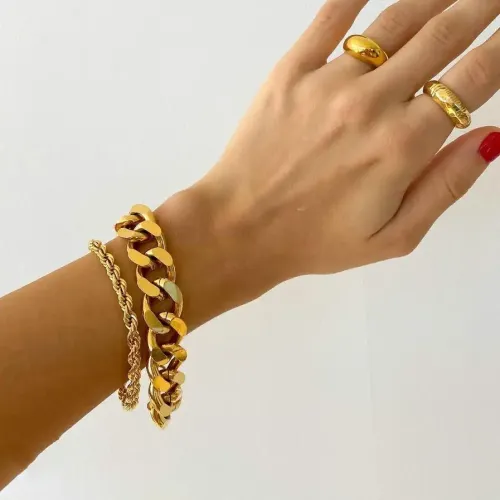 ZTBT36 18K Gold Plated Miami Cuban Bracelet Punk Stainless Steel Men's Jewelry