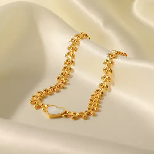 ZTBT238 Women's Wheat Ear White Seashell Heart Bracelet Love-Inspired Fine Jewelry