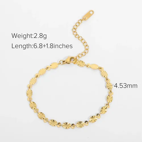 ZTBT157 Handmade Oval Petal Flower Chain Bracelet Gold-Plated 316 Stainless Steel Jewelry