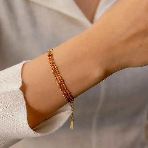 ZTBT148 18K Real Gold Plated Double Chain Stainless Steel Bracelet Jewelry for Women
