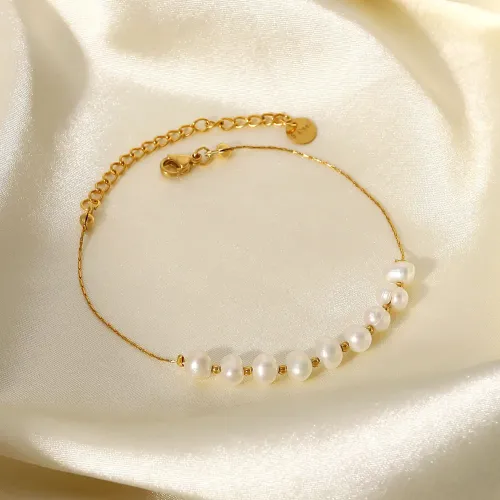 ZTBT18 18K Gold PVD Stainless Steel Bracelet Women's Natural Freshwater Pearl Chain