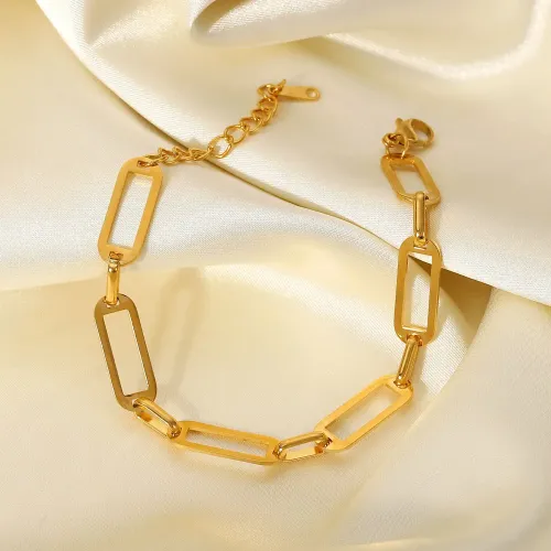 ZTBT162 18K Gold PVD Stainless Steel Rectangular Chain Bracelet Hand Cut Elegant Wristwear