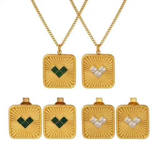 FXNT470 Women's Heart-Shaped Pendant Necklace & Earrings Set Gold-Plated Brand Jewelry