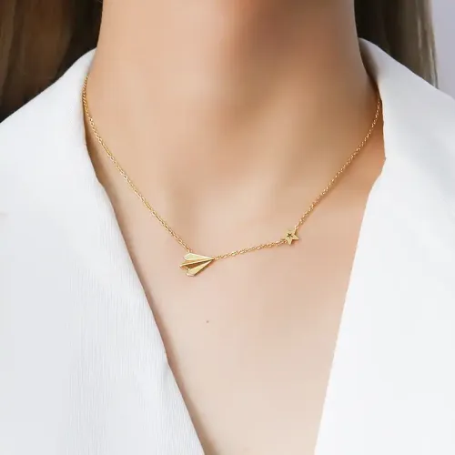 FXNT397 Women's Paper Plane & Star Necklace Jewelry Set with Clavicle Chain and Bracelet