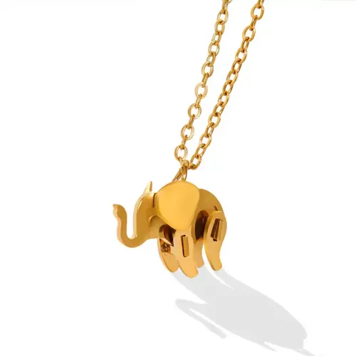FXNT518 18K Real Gold Plated Multi-Layered Elephant Necklace Women's Clavicle Chain Jewelry