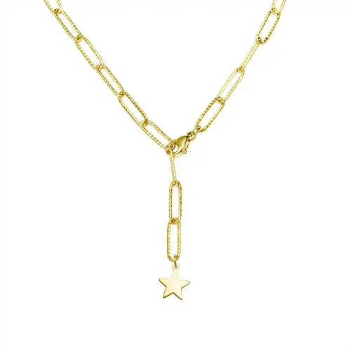 FXNT778 18K Gold Plated Five-Pointed Star Necklace Hip-Hop Geometric Clavicle Chain for Women