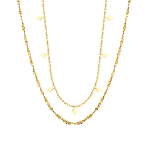 FXNT56 Chic Double Layer Clavicle Chain Necklace Women's Stainless Steel Jewelry