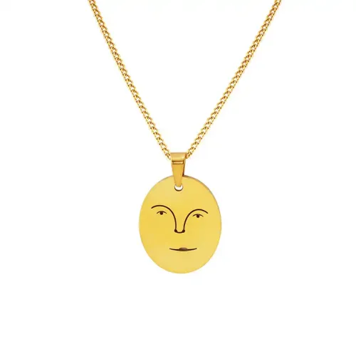 FXNT821 Gold-Plated Smiley Face Pendant Necklace, Delicate Clavicle Chain Jewelry for Women